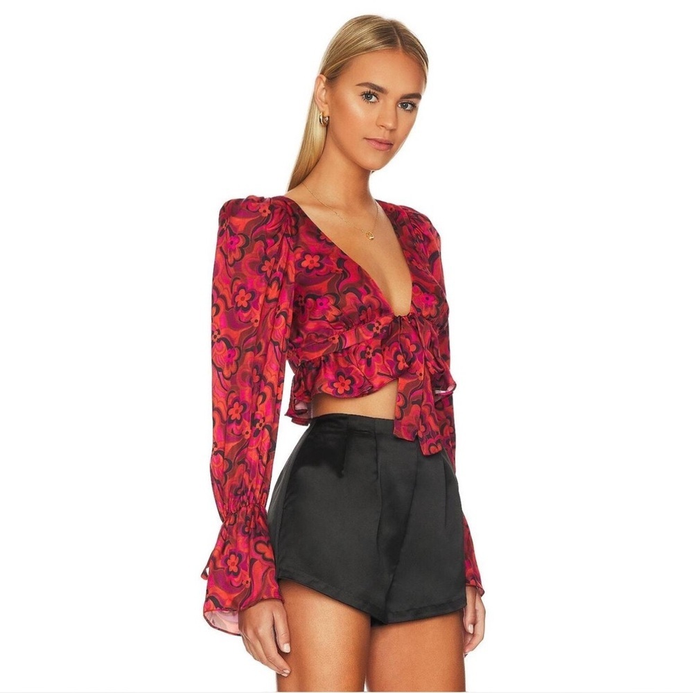 NWT For Love And Lemons Davina Tie Front Blouse - Picture 3 of 12